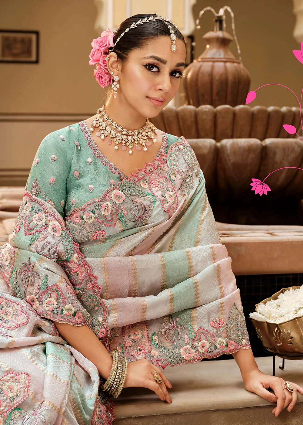 Multicolor Traditional Embroidered Designer Saree - Image 3