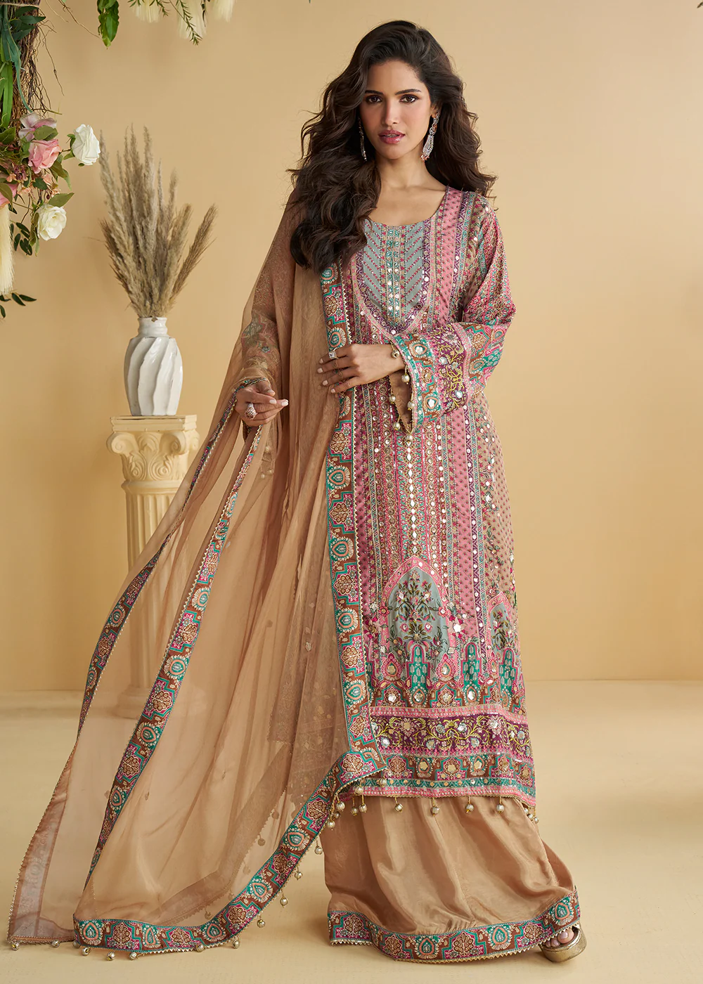 Multicolor Trendy Crepe Printed Palazzo Style Suit
