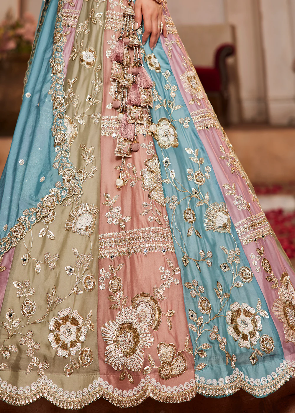 Multicolor Turquoise Pure Georgette Wedding Lehenga Choli - Image 8