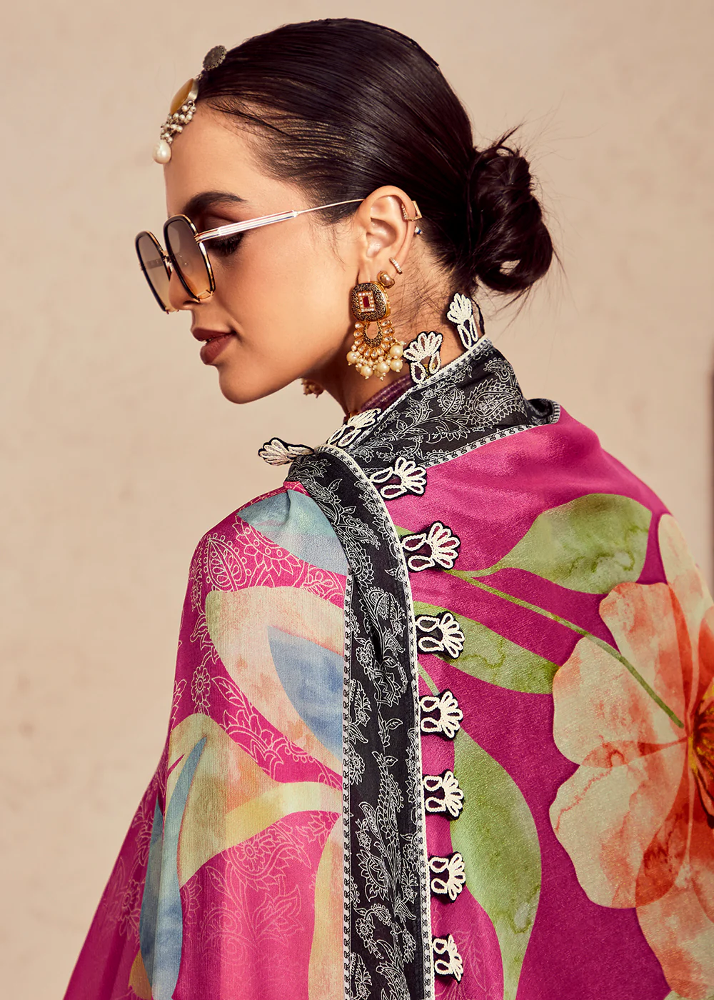 Muslin Cotton Digital Print & Embroidered Black Salwar Suit - Image 3