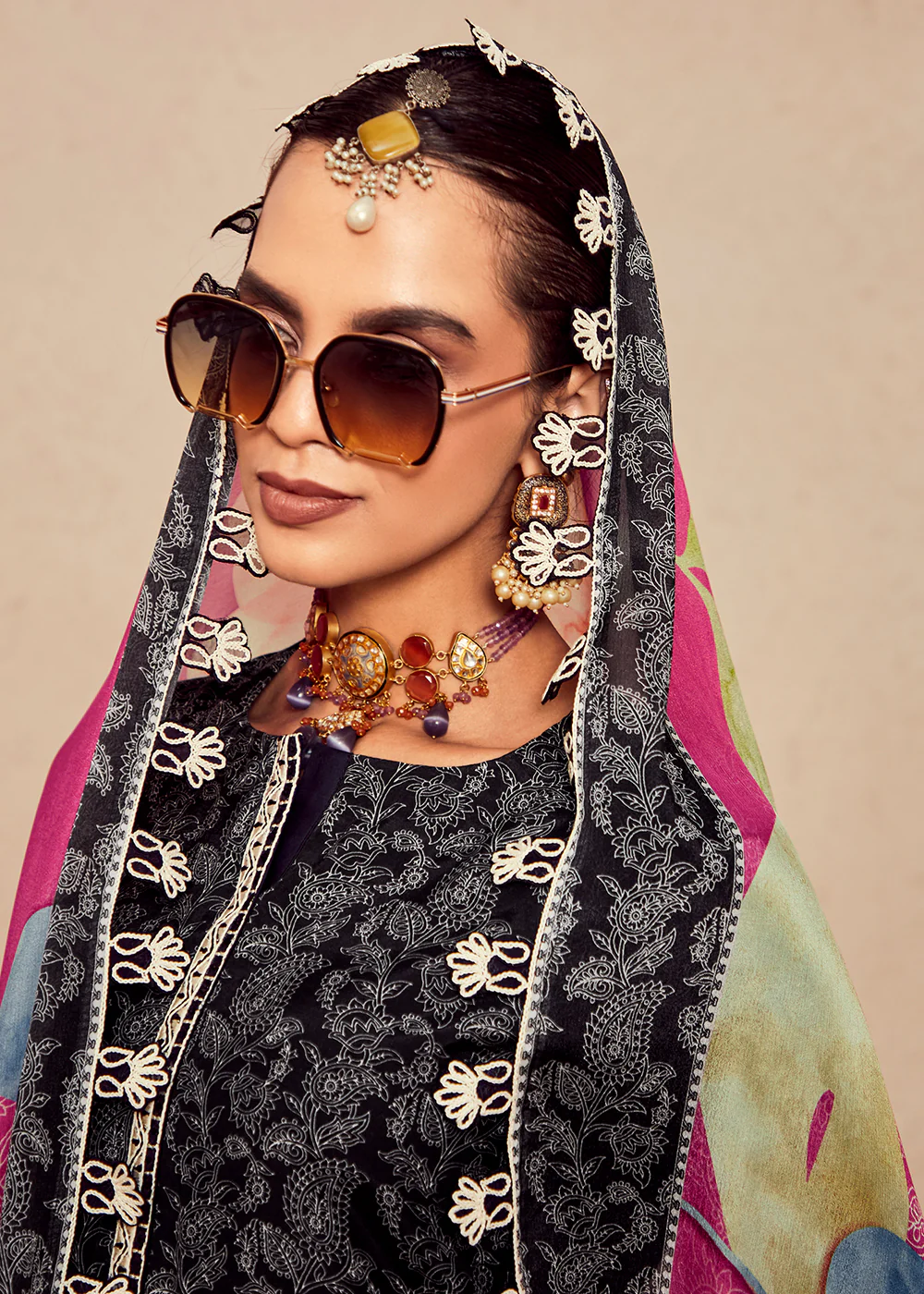 Muslin Cotton Digital Print & Embroidered Black Salwar Suit - Image 4