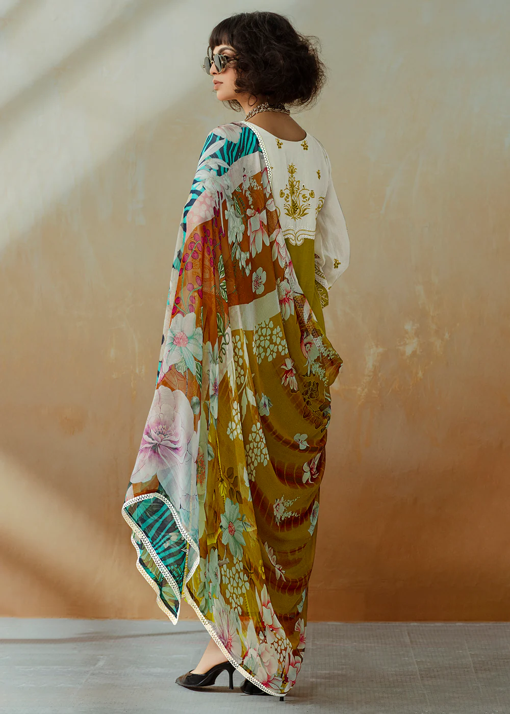 Mustard Applique Embroidered Muslin Pant Style Salwar Suit - Image 3