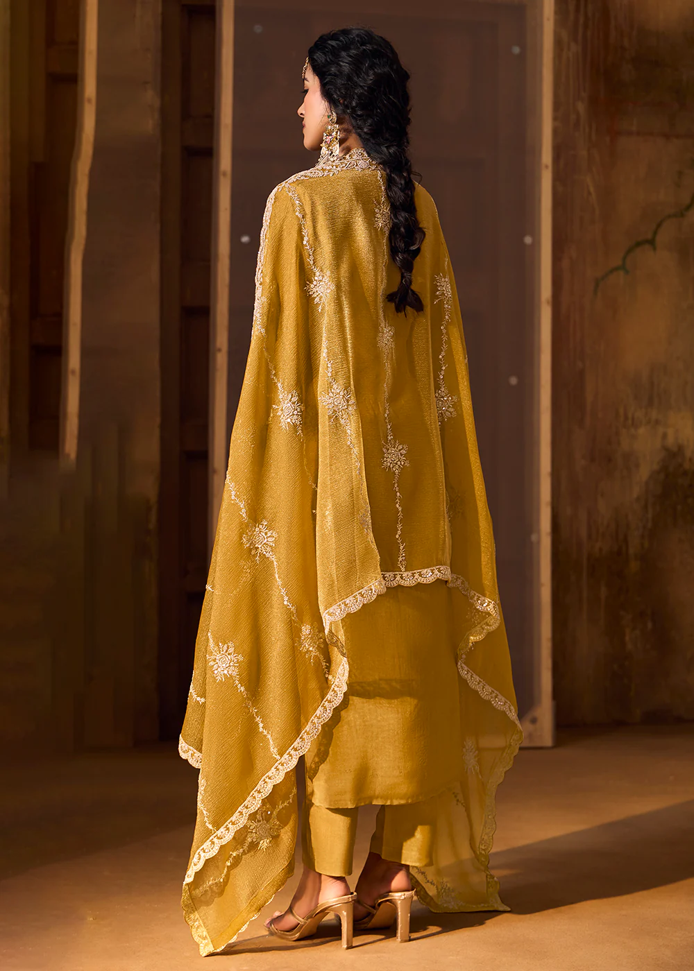 Mustard Bamberg Silk Embroidered Eid Style Salwar Suit - Image 3