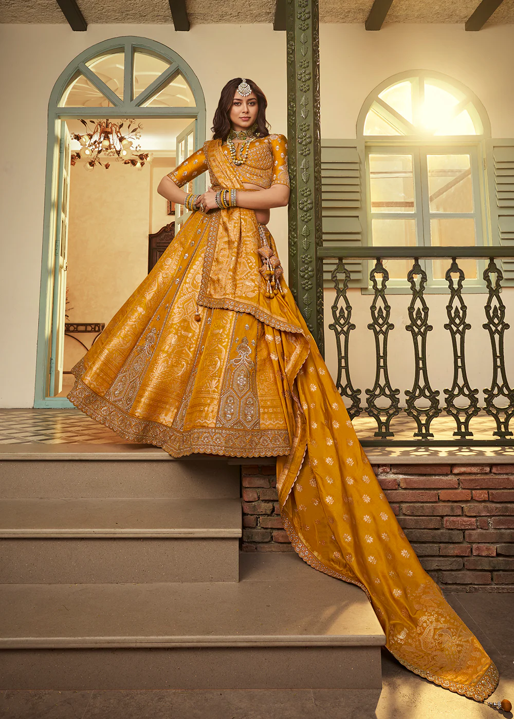 Mustard Banarasi Premium Silk Designer Lehenga Choli - Image 4