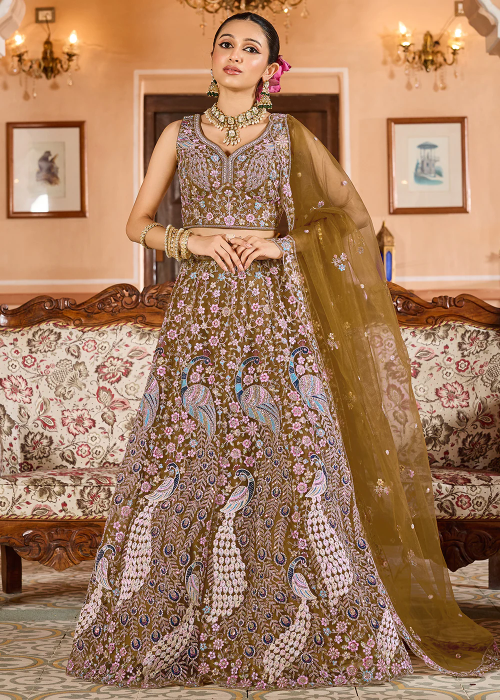 Mustard Color with Heavy Embroidery Lehenga Choli