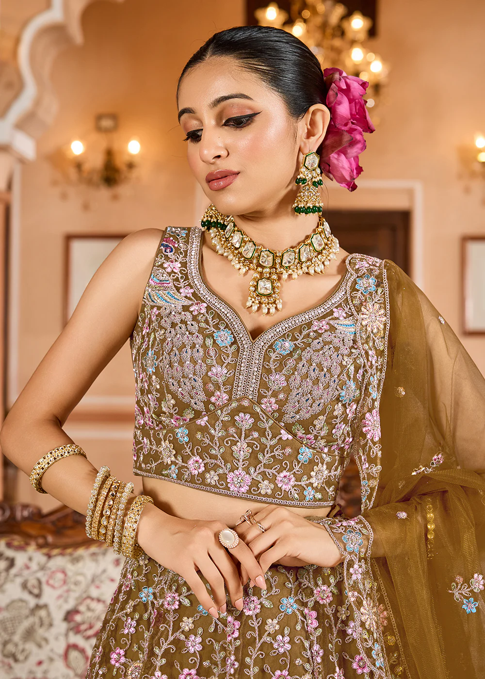 Mustard Color with Heavy Embroidery Lehenga Choli - Image 2