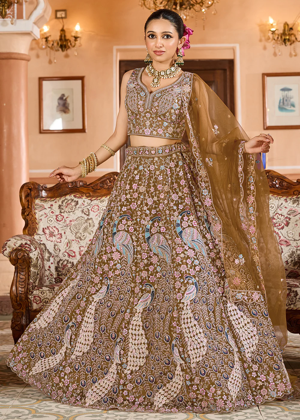 Mustard Color with Heavy Embroidery Lehenga Choli - Image 4
