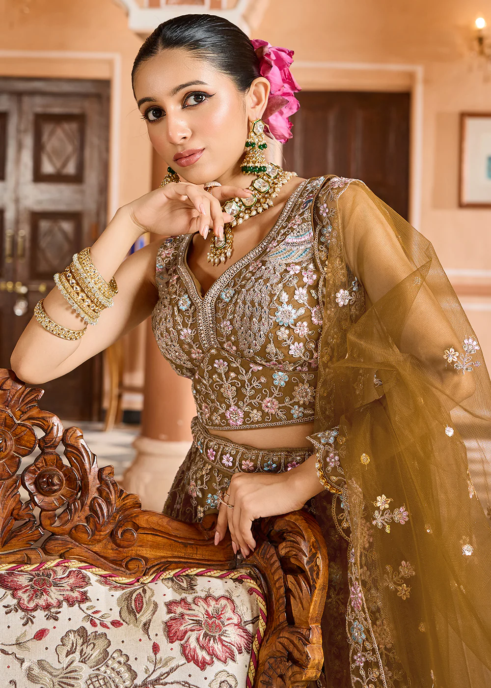 Mustard Color with Heavy Embroidery Lehenga Choli - Image 7