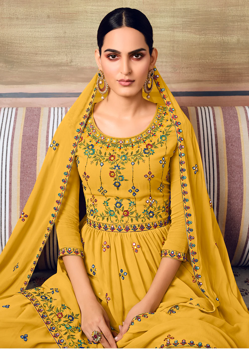 Mustard Designer Gharara Style Festive Sharara Suit - Image 2