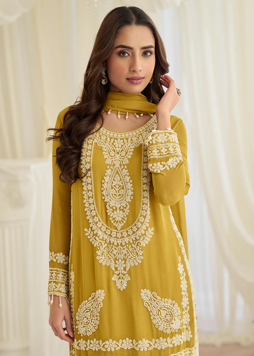 Mustard Eid Style & Festive Wear Pant Style Salwar Suit - Image 2
