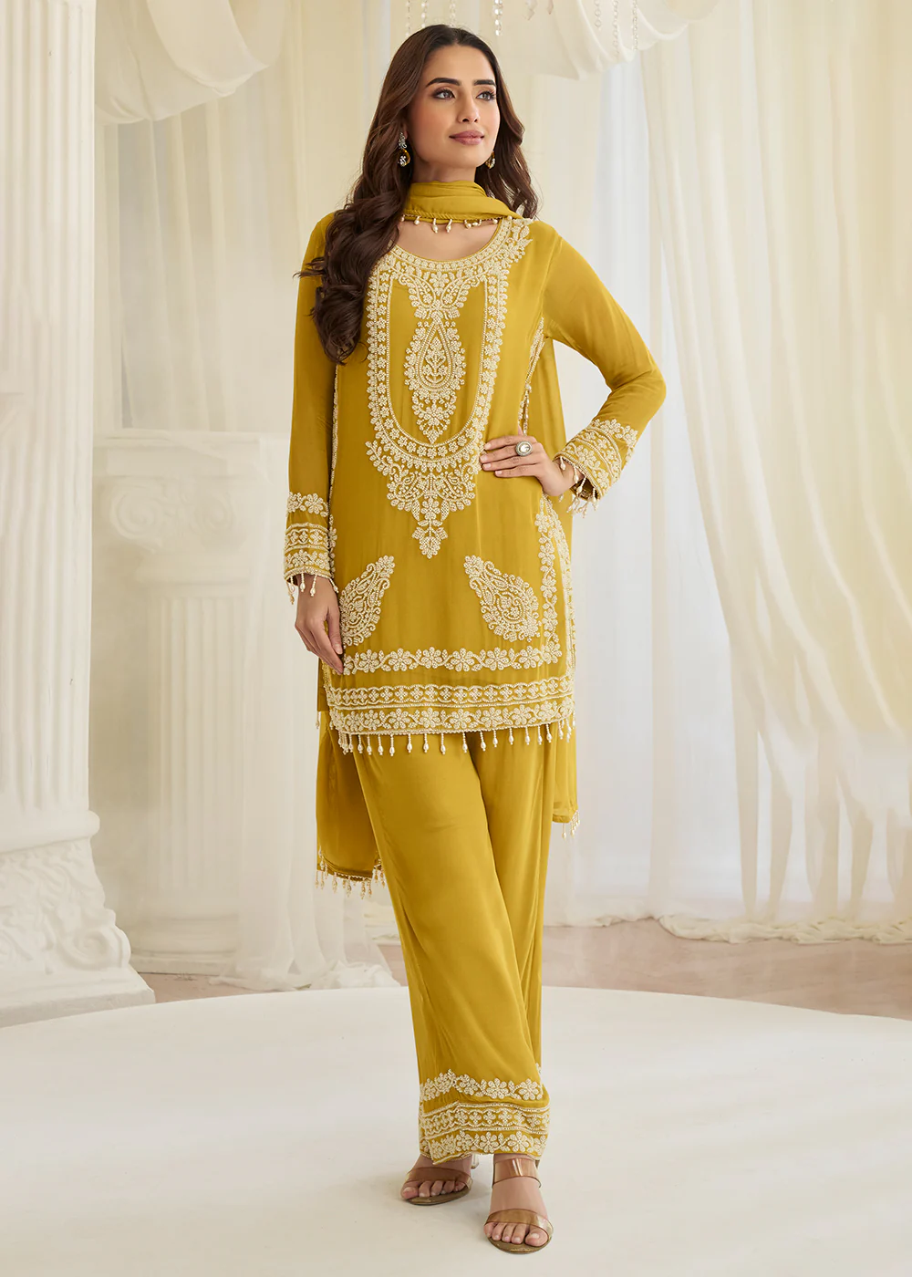 Mustard Eid Style & Festive Wear Pant Style Salwar Suit - Image 3