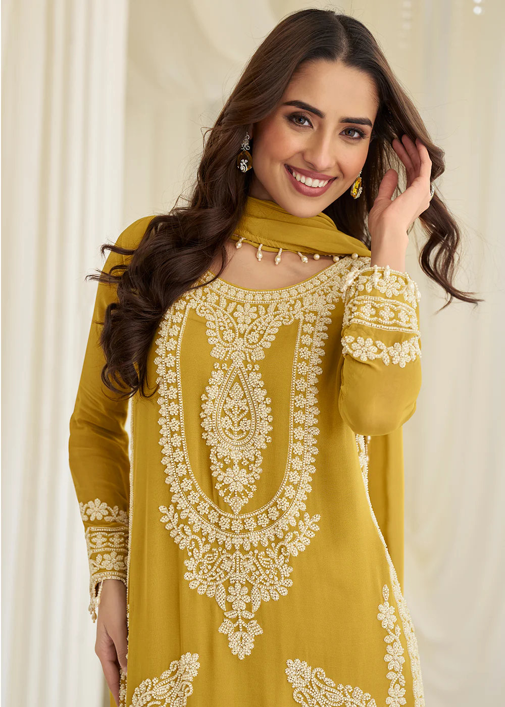 Mustard Eid Style & Festive Wear Pant Style Salwar Suit - Image 4