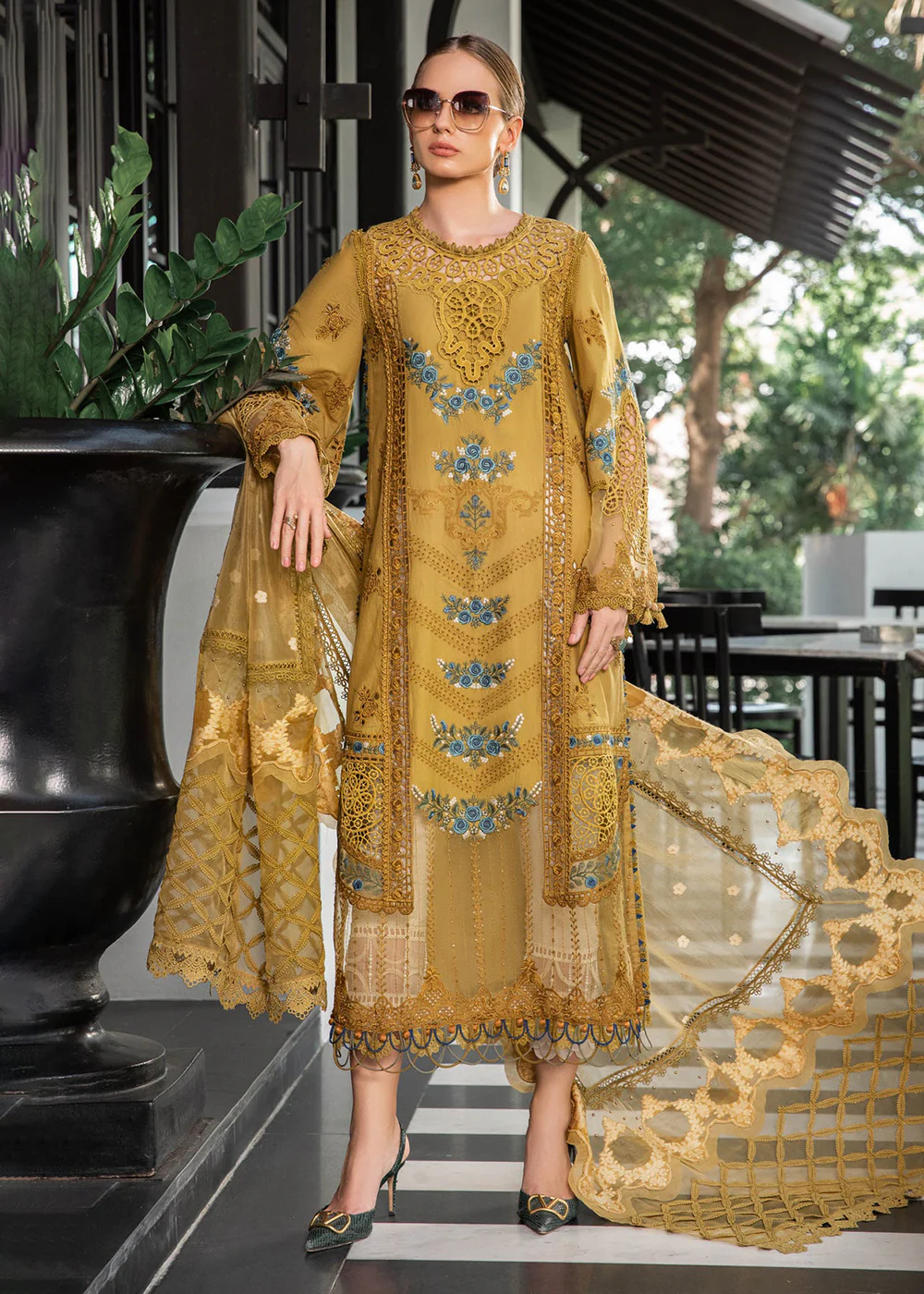 Mustard Embroidered Suit - Maria B Lawn Eid Collection 2023 - EL-23-06 - Image 4