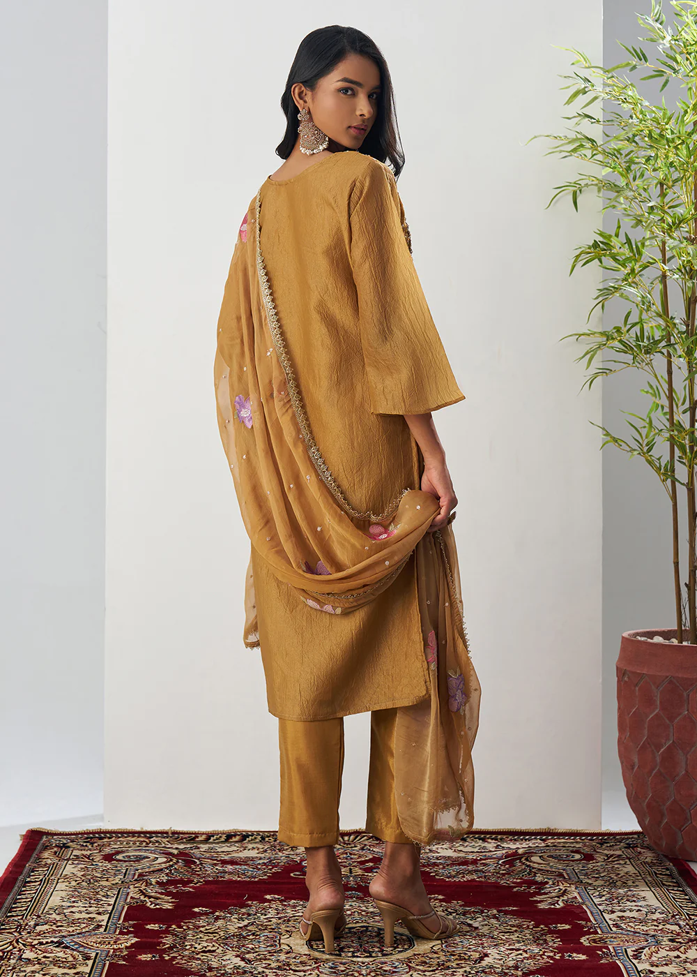 Mustard Fancy Crush Floral Straight Salwar Suit - Image 3