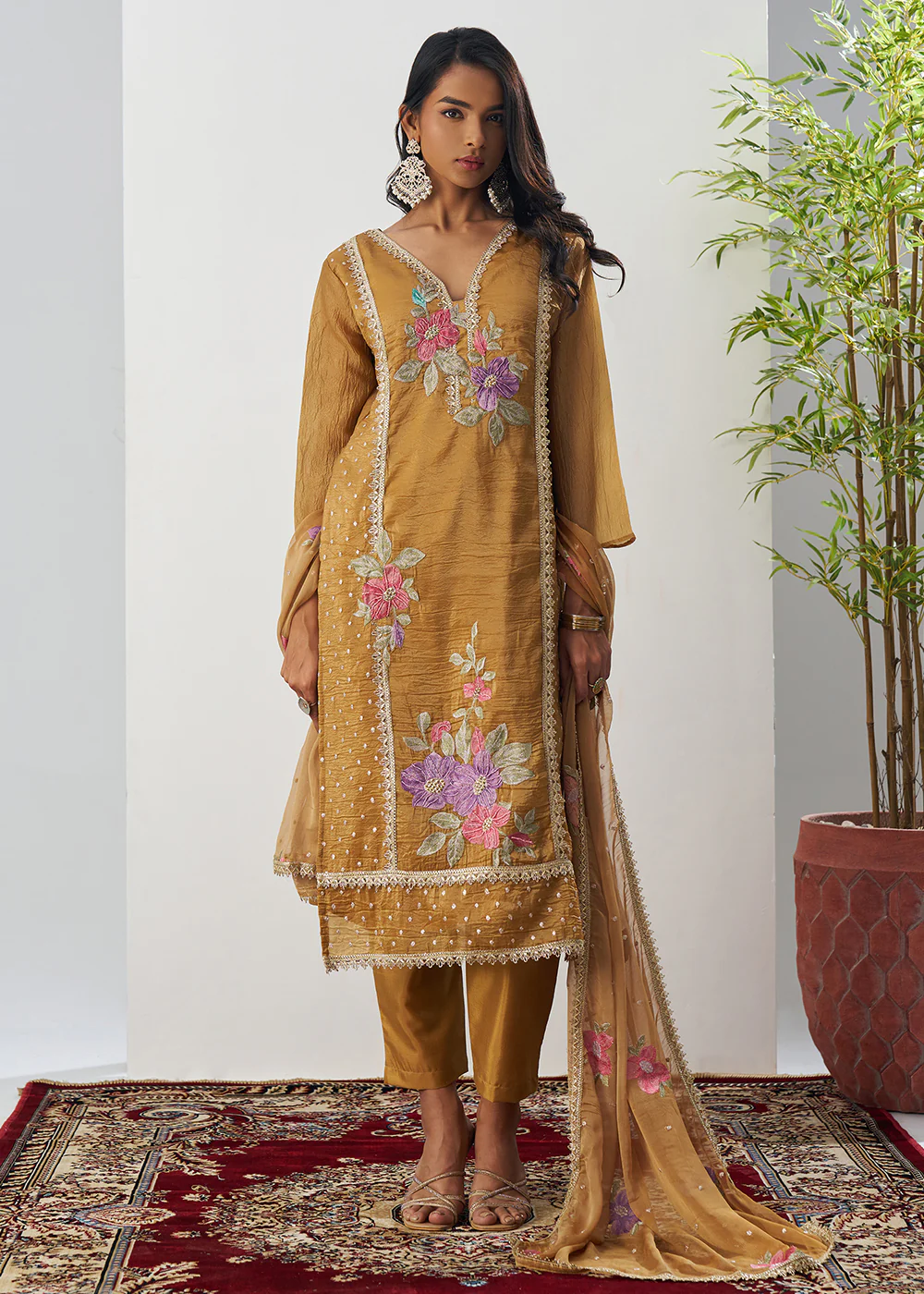 Mustard Fancy Crush Floral Straight Salwar Suit - Image 5