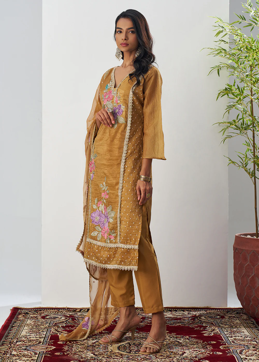 Mustard Fancy Crush Floral Straight Salwar Suit - Image 6