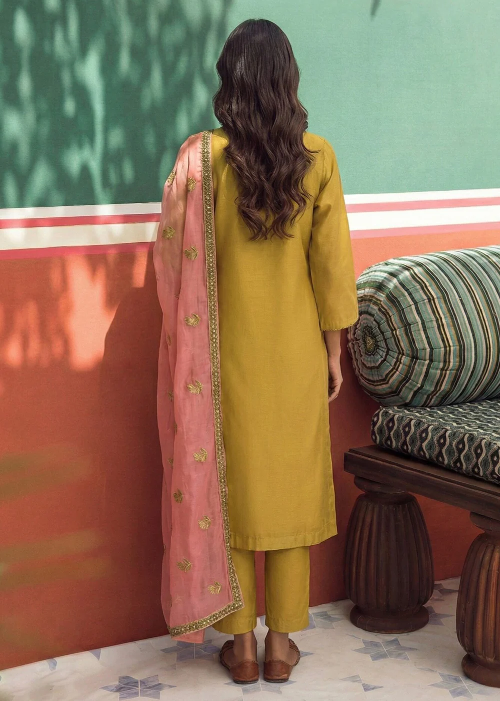 Mustard Fancy Zari Fabric Pant Style Salwar Suit - Image 3