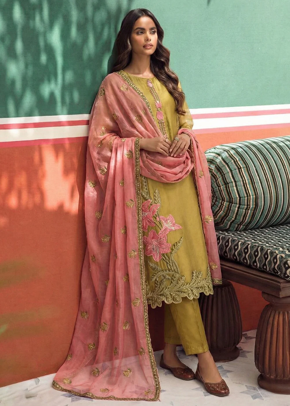 Mustard Fancy Zari Fabric Pant Style Salwar Suit - Image 4