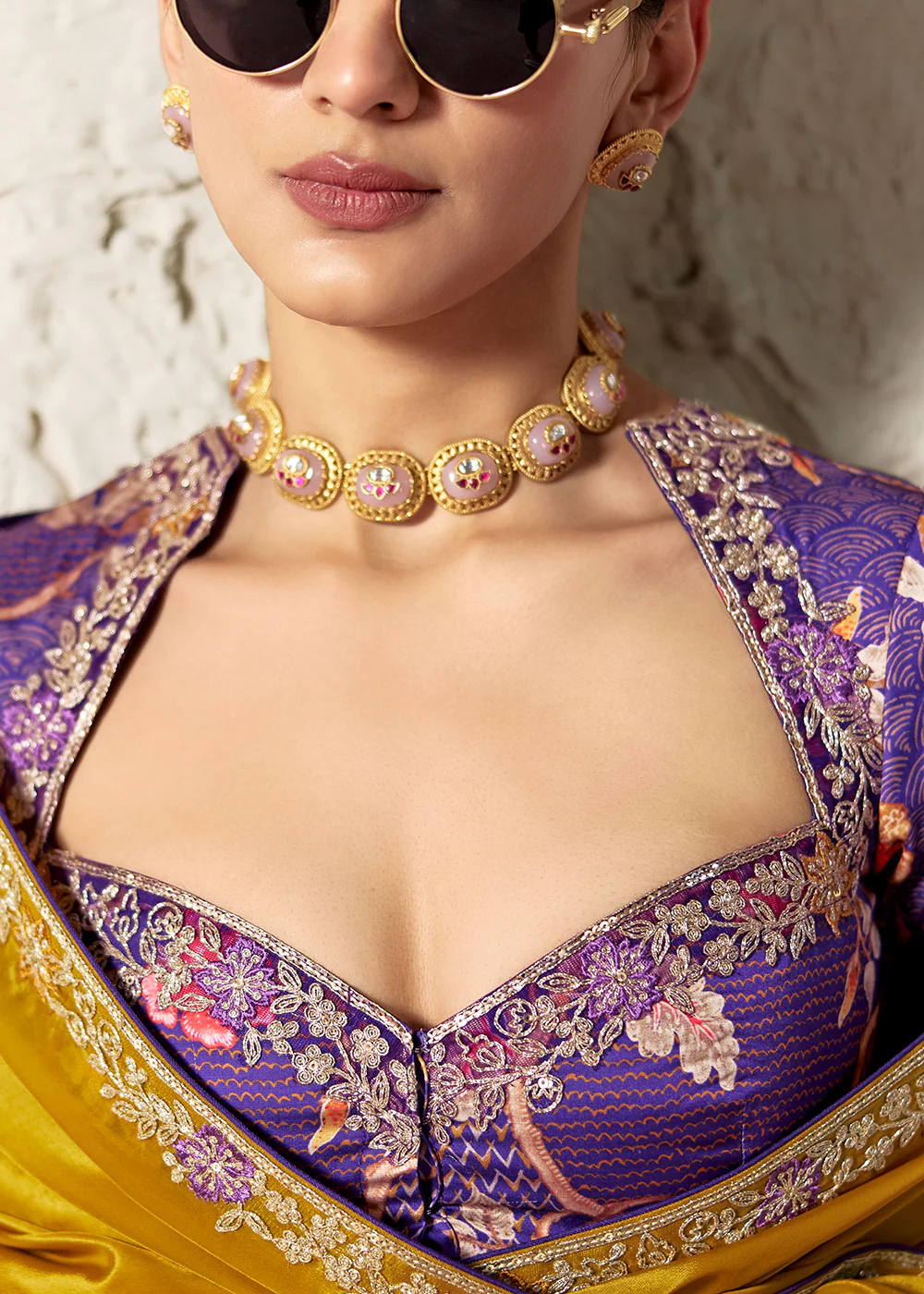 Mustard Glass Tissue Organza Designer Wear Saree - Image 2