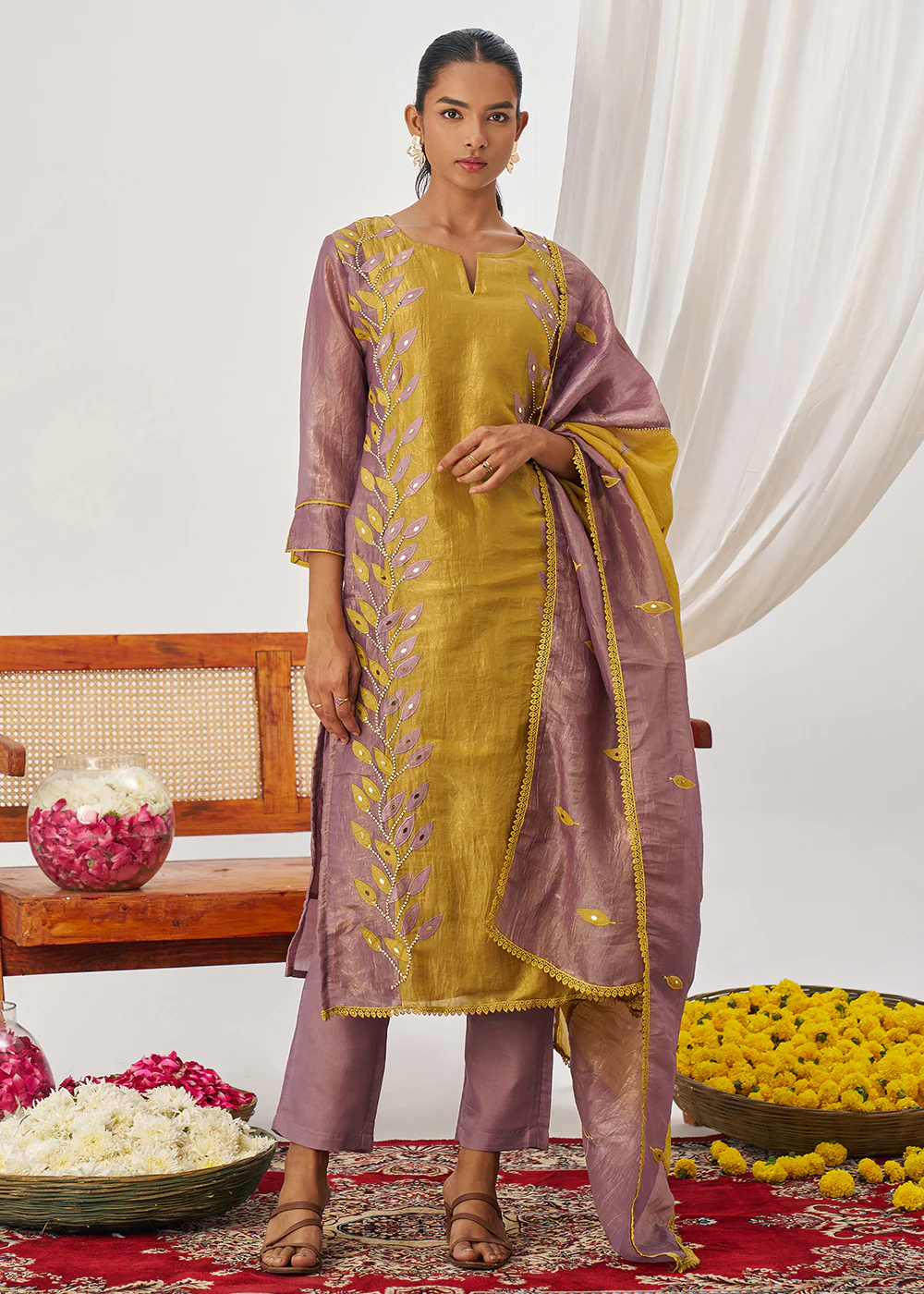 Mustard & Mauve Fancy Crush Pant Style Salwar Suit