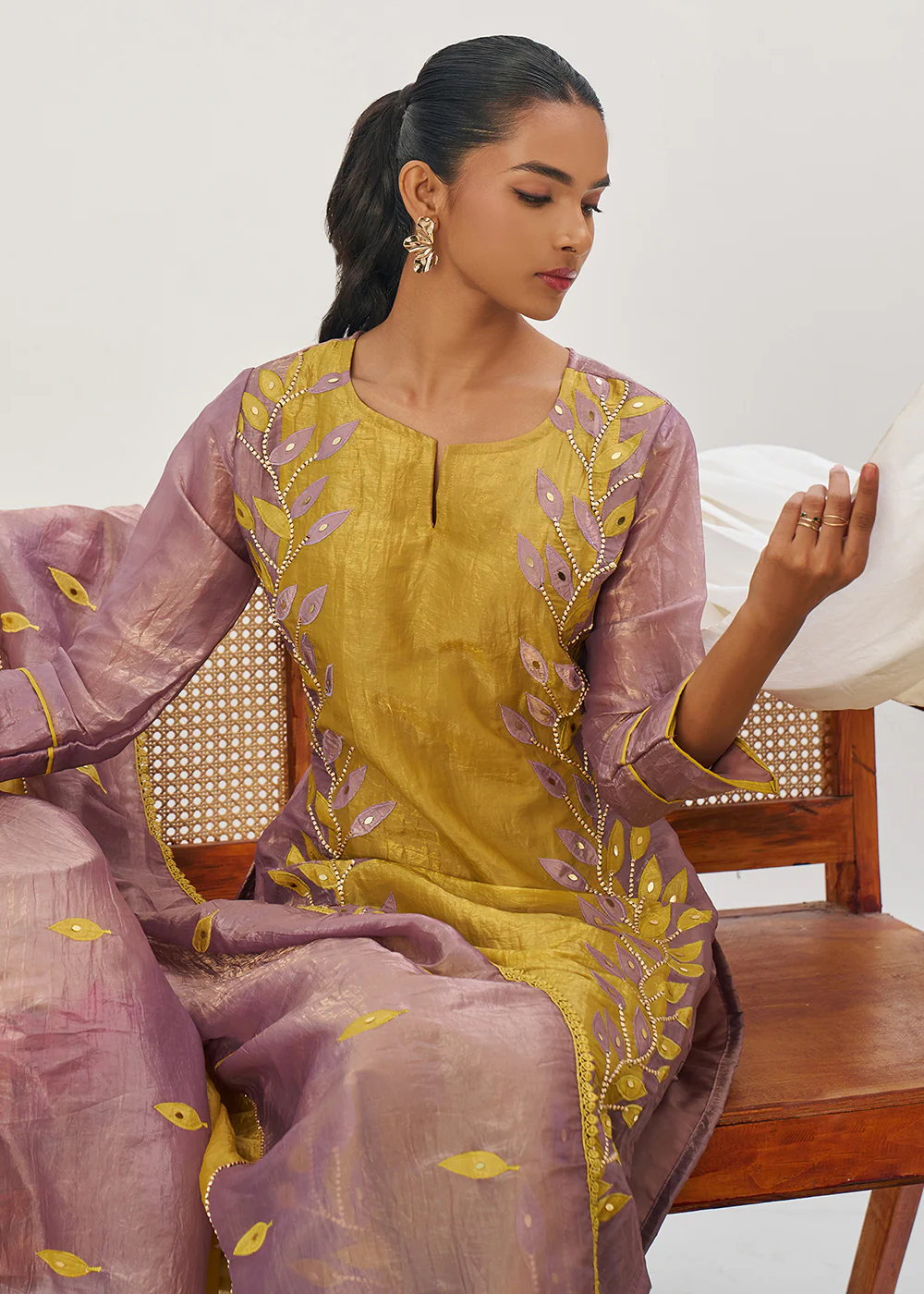 Mustard & Mauve Fancy Crush Pant Style Salwar Suit - Image 2