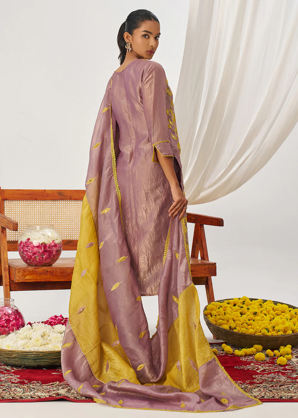 Mustard & Mauve Fancy Crush Pant Style Salwar Suit - Image 3
