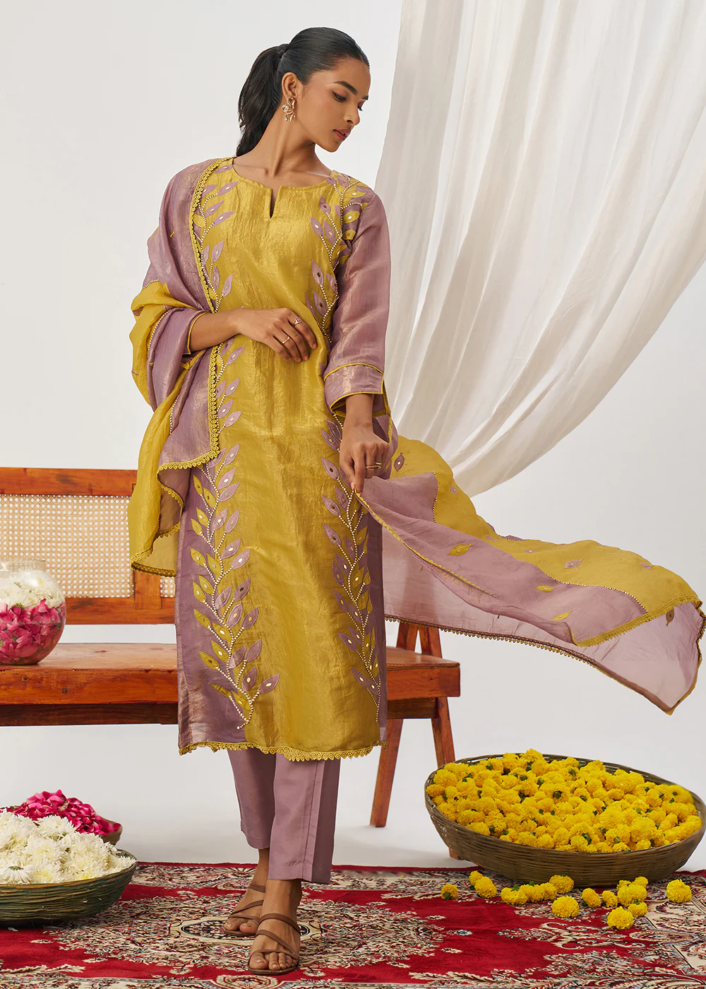 Mustard & Mauve Fancy Crush Pant Style Salwar Suit - Image 4