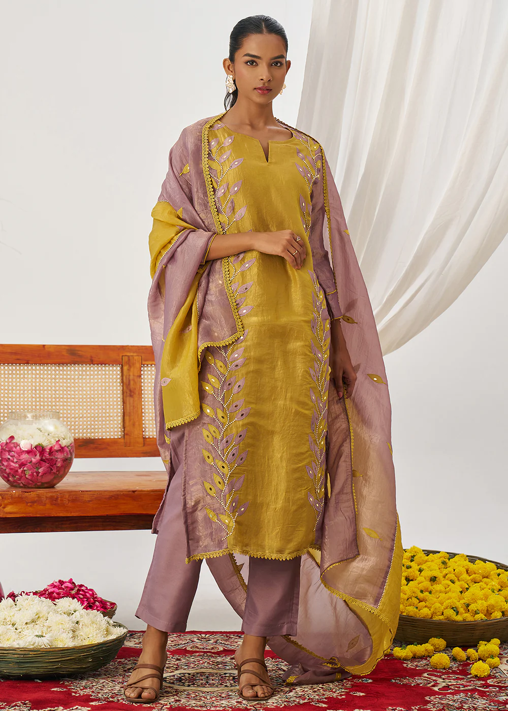 Mustard & Mauve Fancy Crush Pant Style Salwar Suit - Image 5