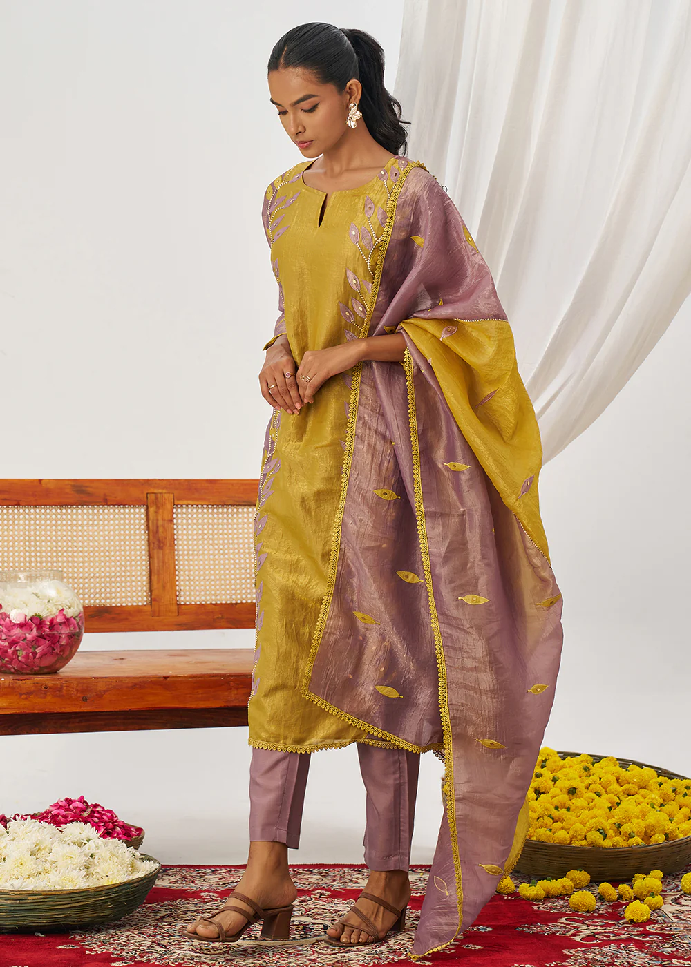 Mustard & Mauve Fancy Crush Pant Style Salwar Suit - Image 6