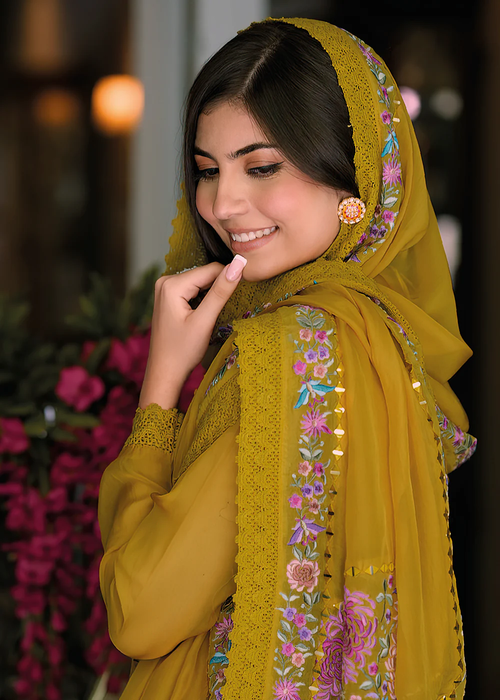 Mustard Organza Fancy Khatli Work Pakistani Style Suit - Image 2