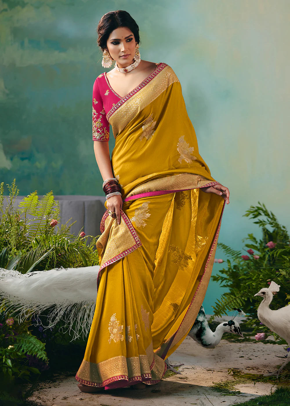 Mustard Premium Dola Viscose Silk Wedding Wear Saree