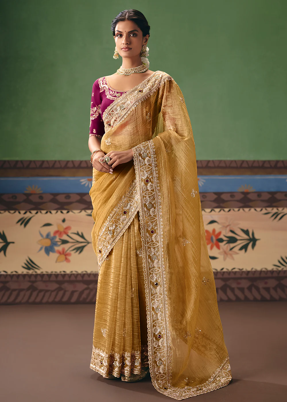 Mustard Premium Fancy Fabric Designer Party Wear Saree