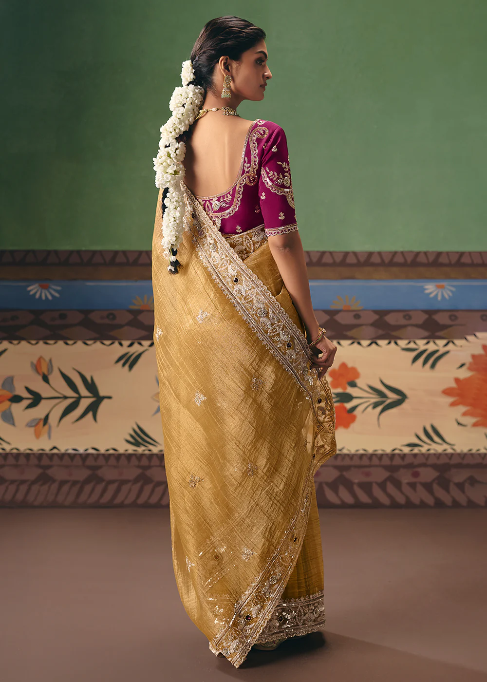 Mustard Premium Fancy Fabric Designer Party Wear Saree - Image 3