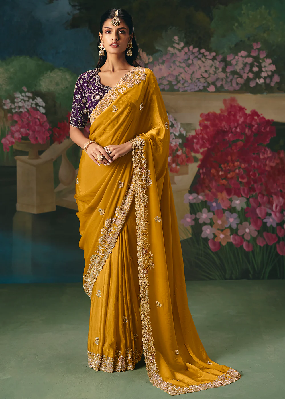 Mustard Premium Fancy Fabric Embellished Designer Saree