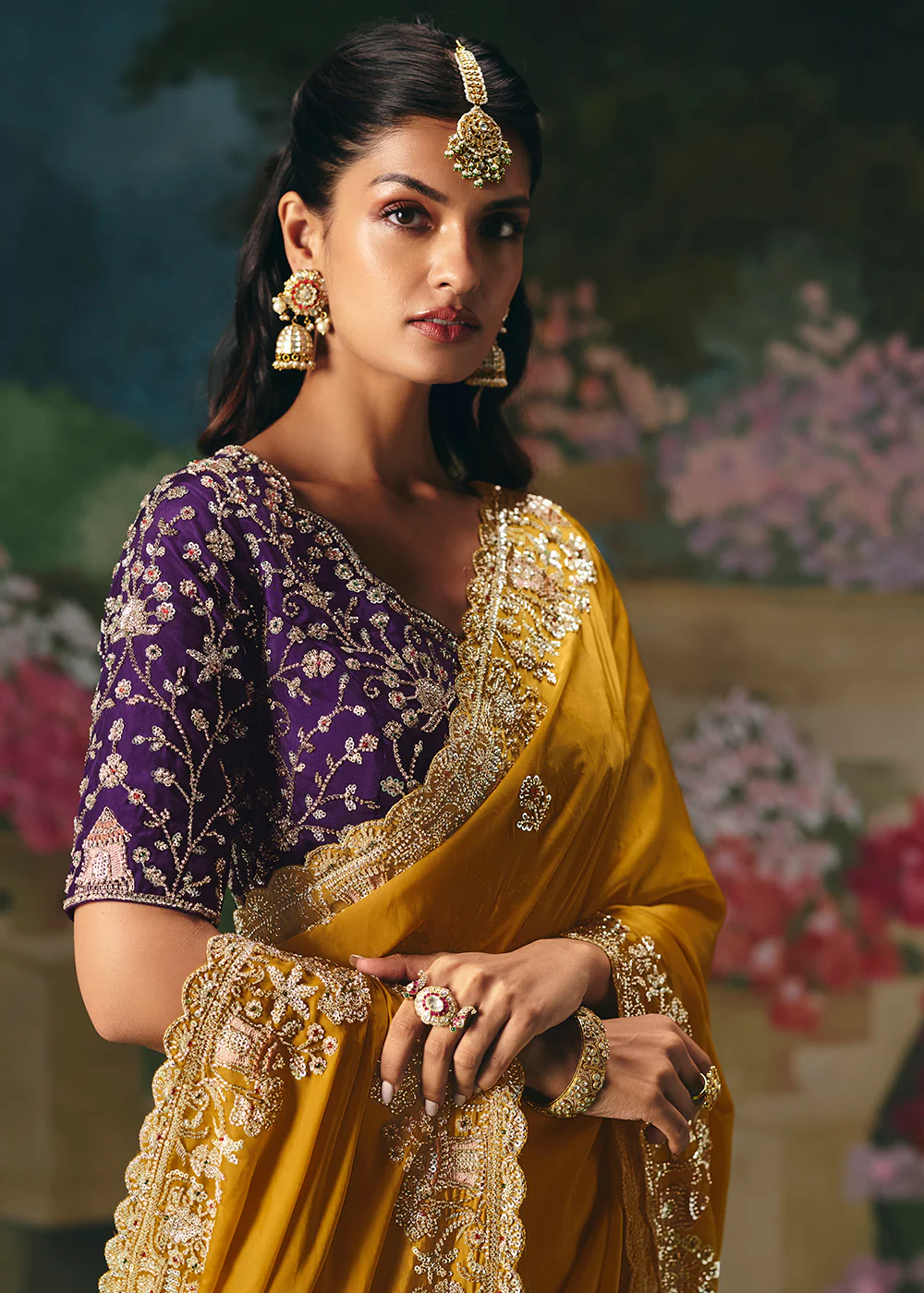 Mustard Premium Fancy Fabric Embellished Designer Saree - Image 2