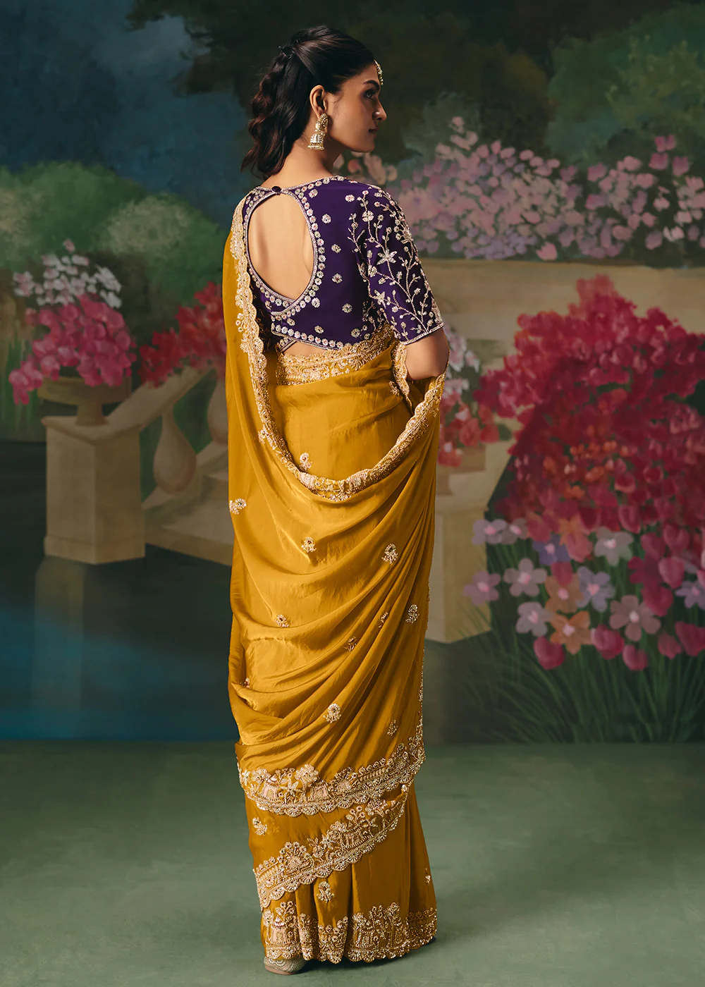 Mustard Premium Fancy Fabric Embellished Designer Saree - Image 3