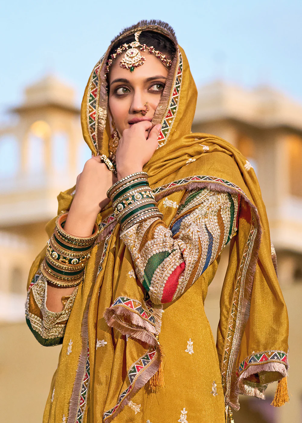Mustard Premium Silk Embroidered Festive Ready Palazzo Suit - Image 4