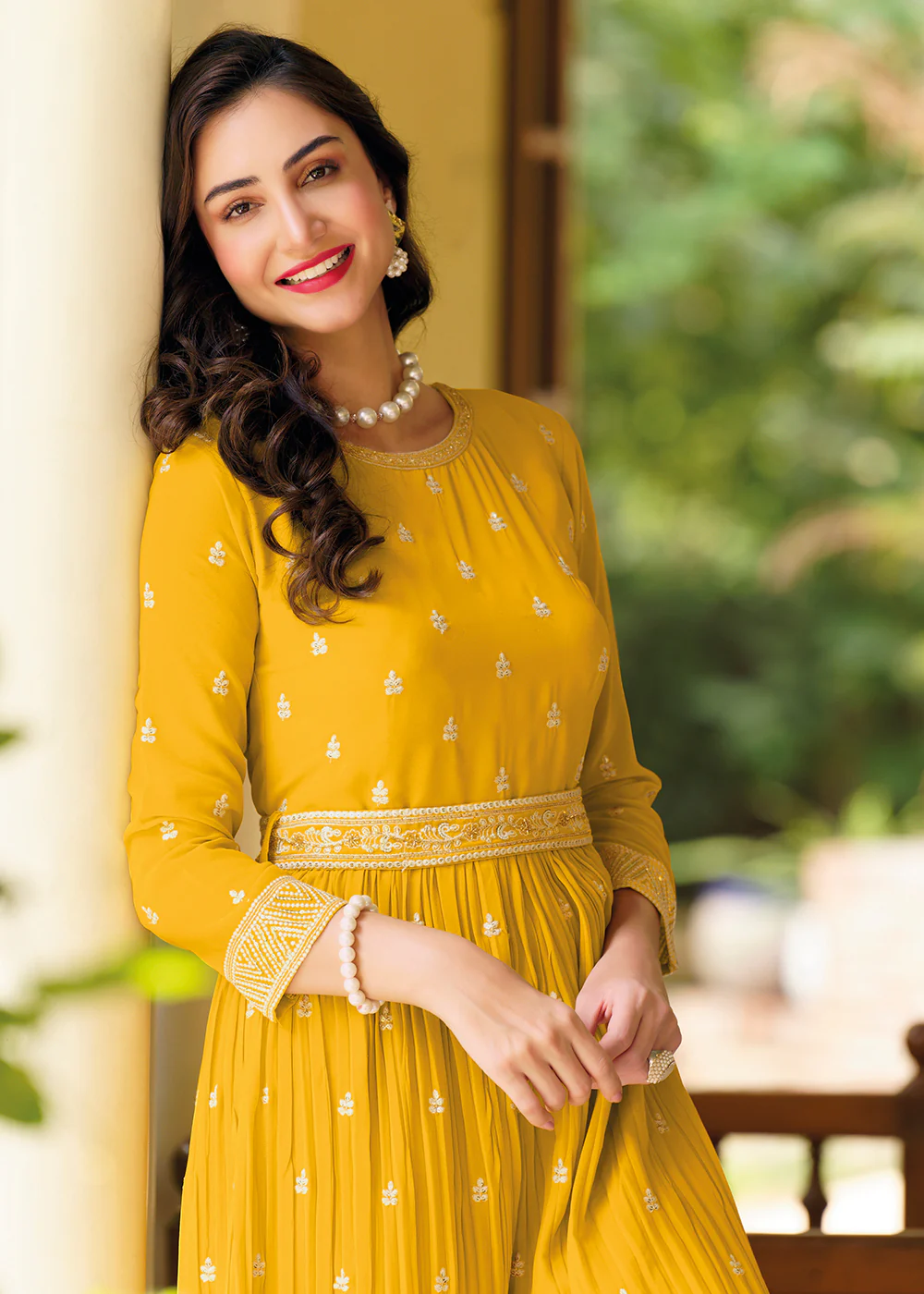 Mustard Yellow Indo-Western Embroidered Georgette Jumpsuit - Image 2