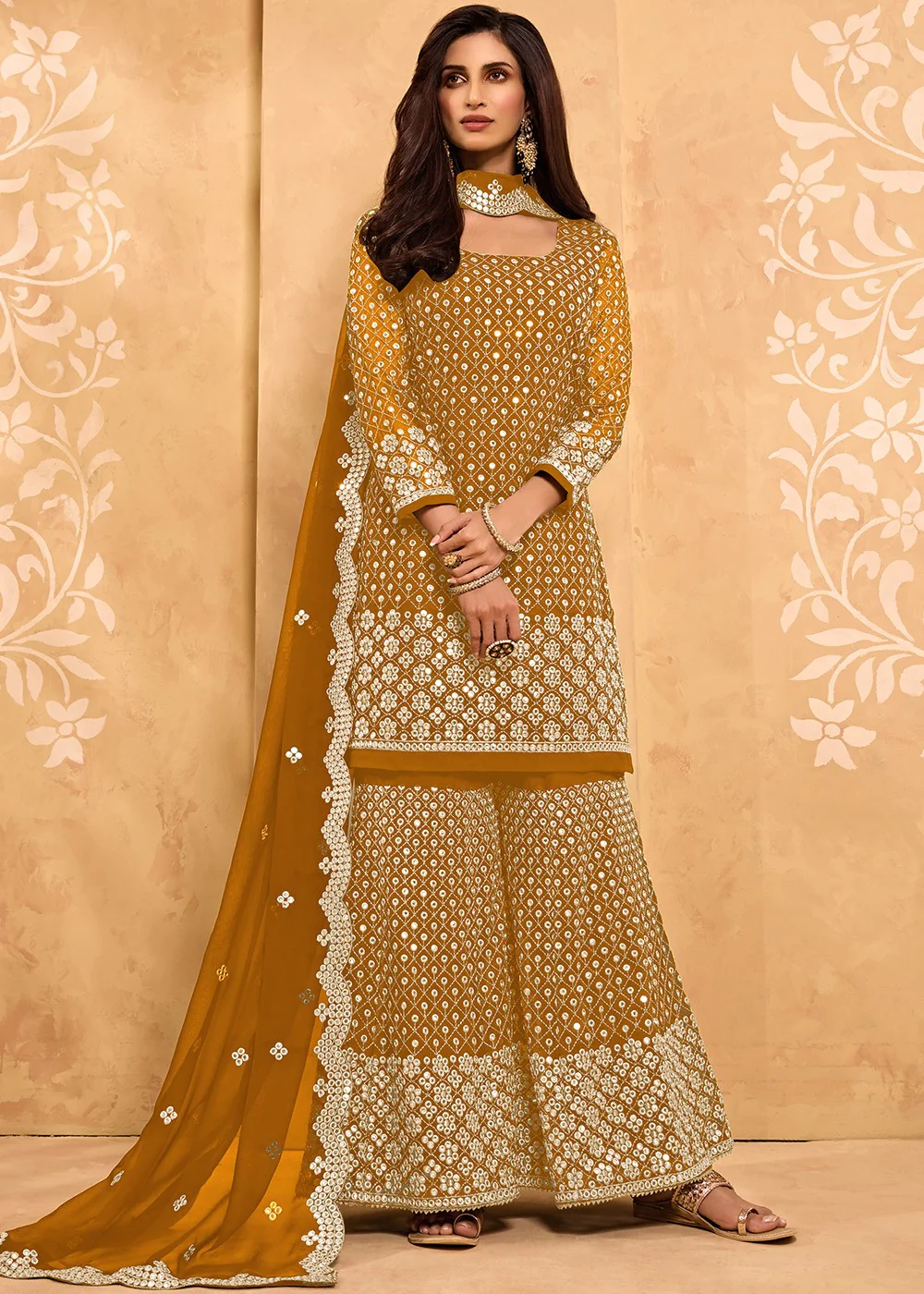 Mustard Yellow Party Style Designer Sharara Suit