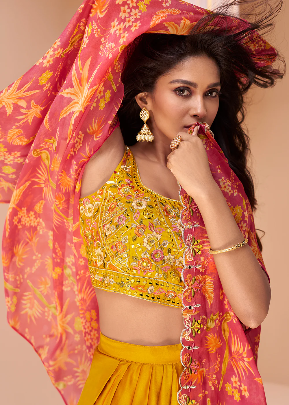 Mustard Yellow Satin Silk Indo Western Style Dhoti Pant Suit - Image 2