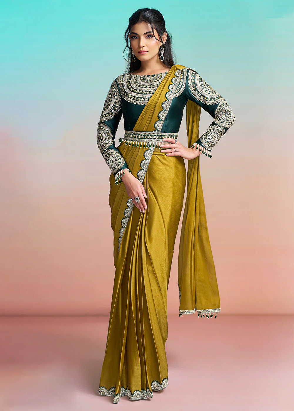 Mustard Yellow Wedding Party Ready to Wear Saree