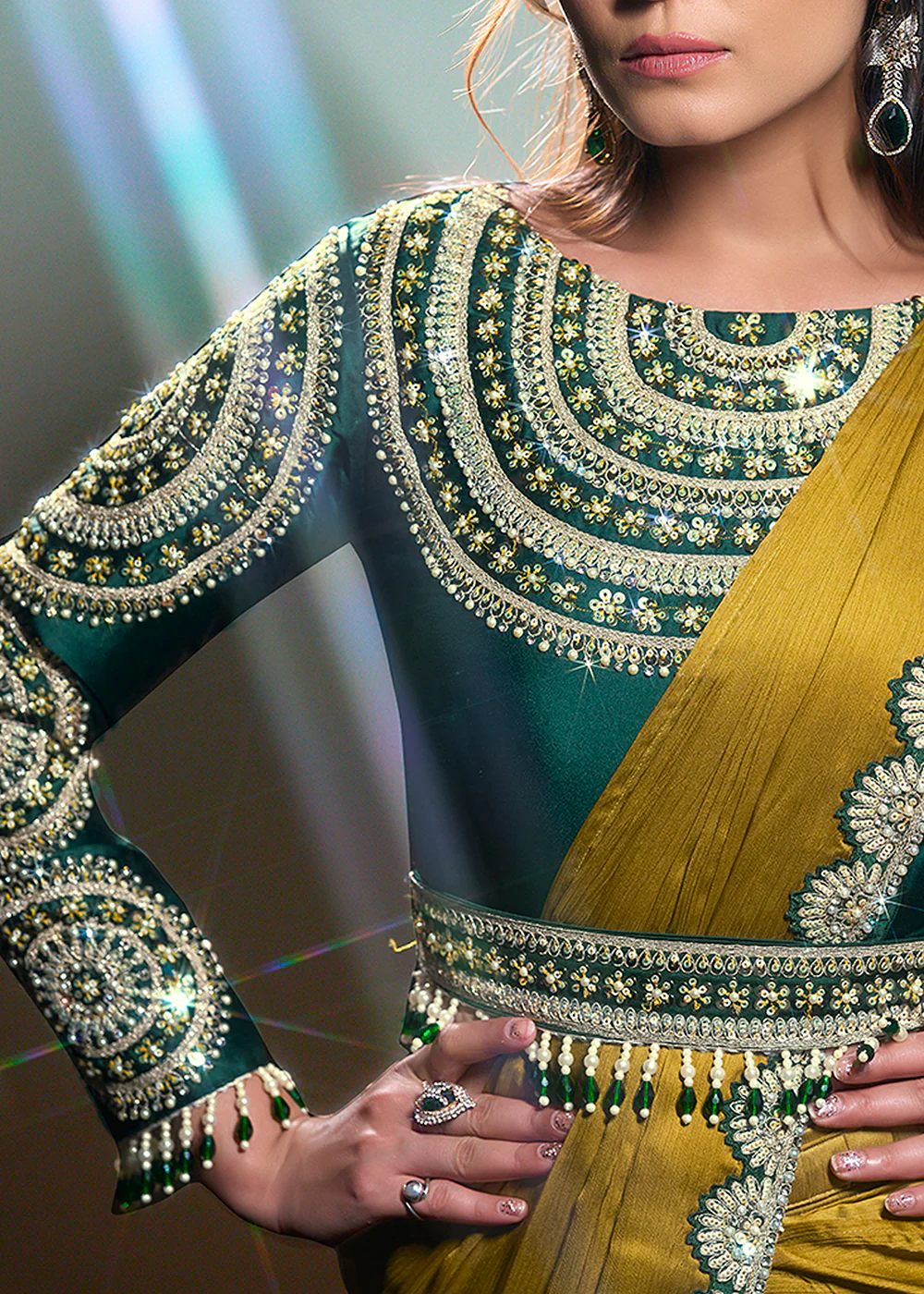 Mustard Yellow Wedding Party Ready to Wear Saree - Image 6