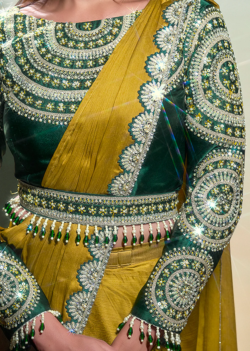 Mustard Yellow Wedding Party Ready to Wear Saree - Image 7