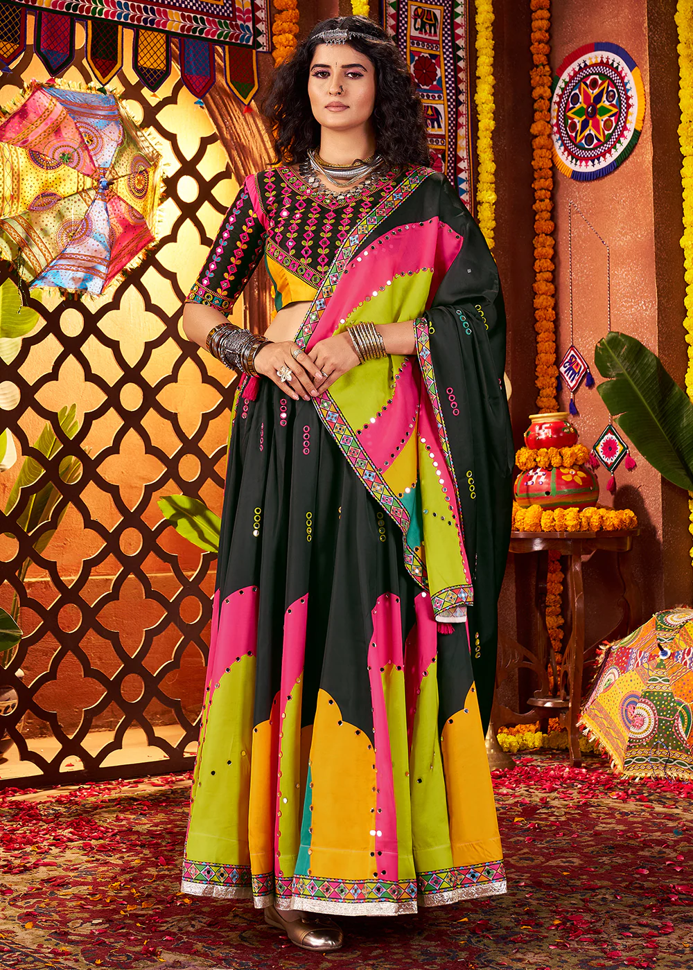 Muti Threads & Mirror Black Chaniya Choli for Navratri