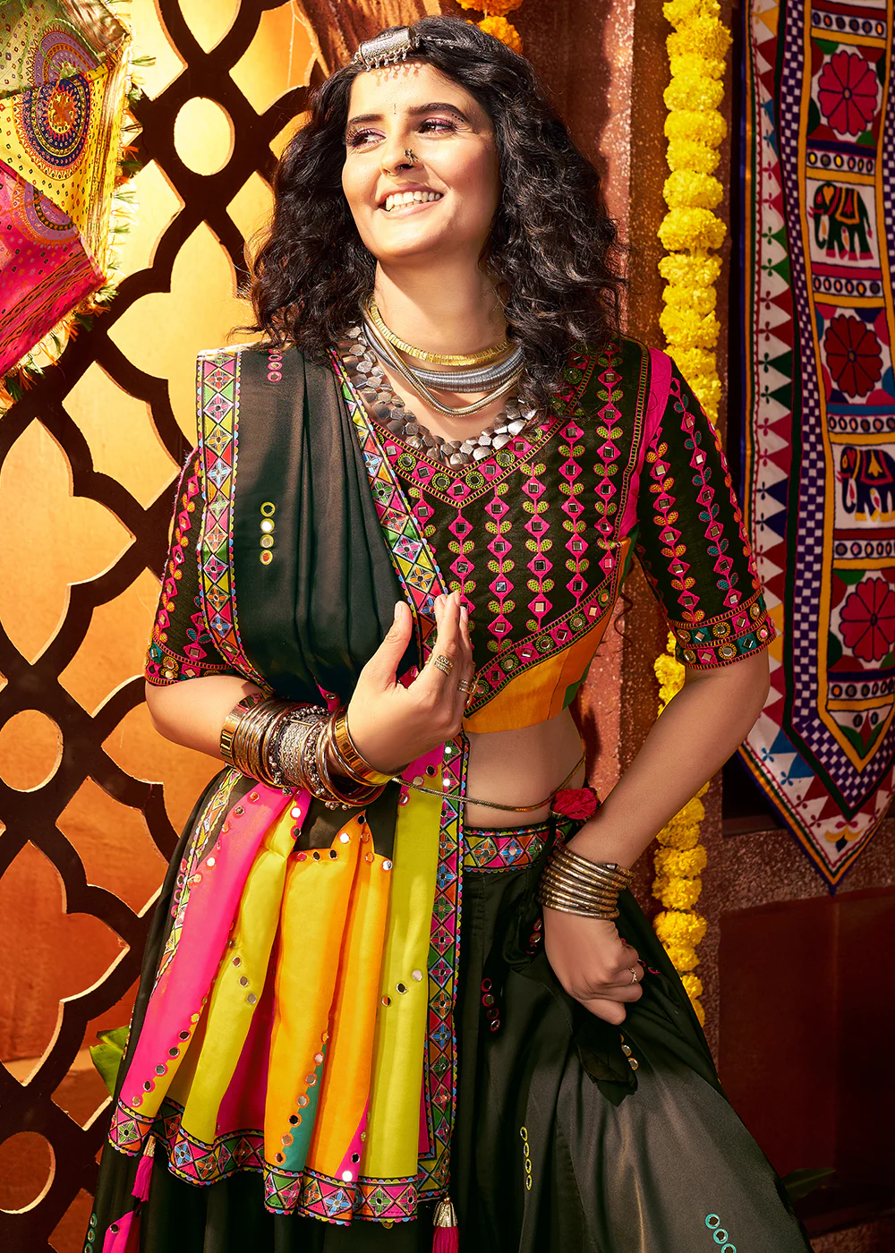 Muti Threads & Mirror Black Chaniya Choli for Navratri - Image 2