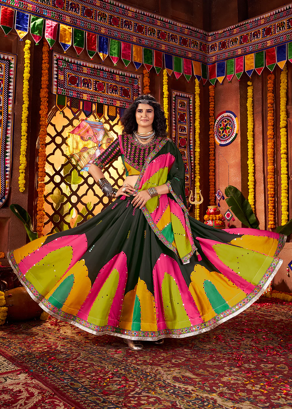Muti Threads & Mirror Black Chaniya Choli for Navratri - Image 4