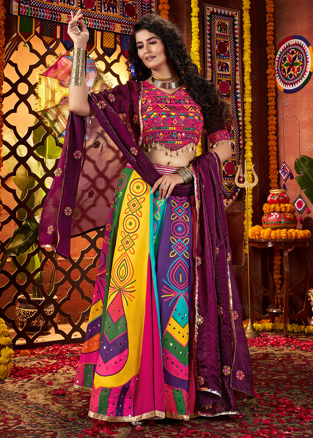Muti Threads & Mirror Multicolor Chaniya Choli for Navratri
