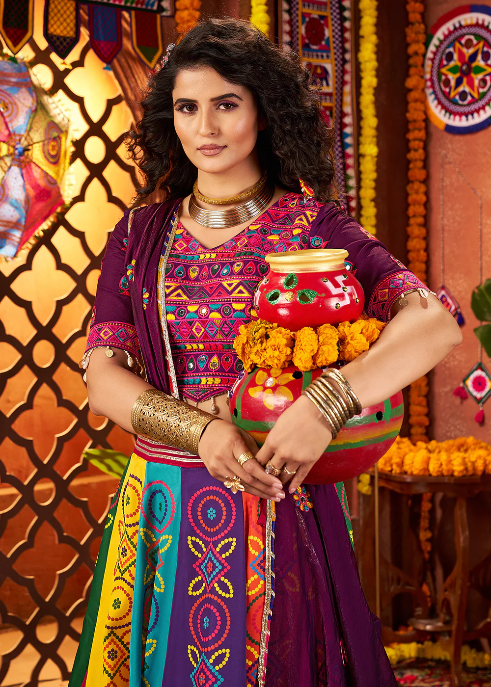 Muti Threads & Mirror Multicolor Chaniya Choli for Navratri - Image 2