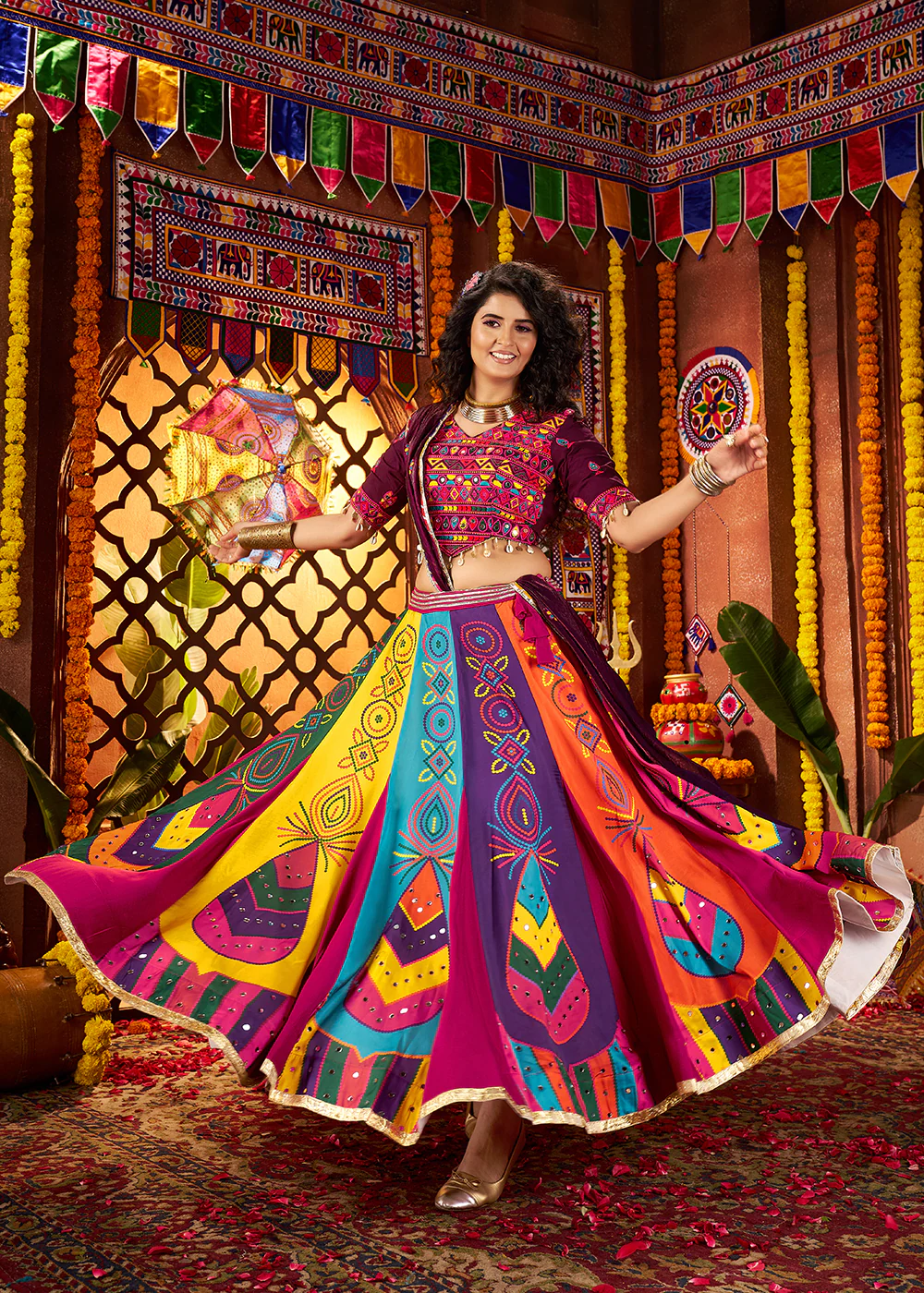 Muti Threads & Mirror Multicolor Chaniya Choli for Navratri - Image 3