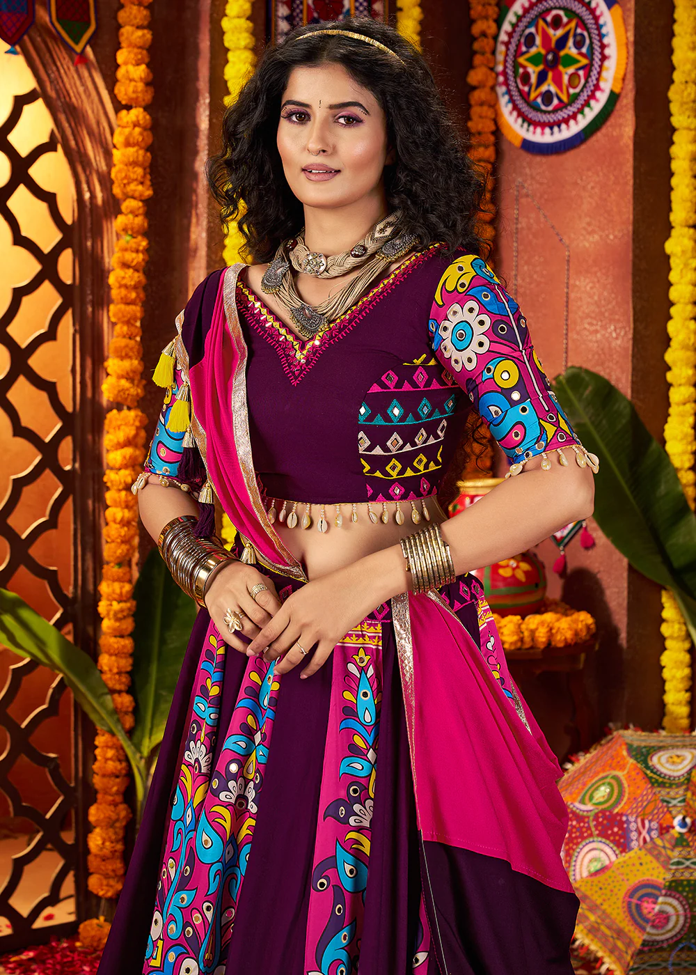Muti Threads & Mirror Purple Chaniya Choli for Navratri - Image 2